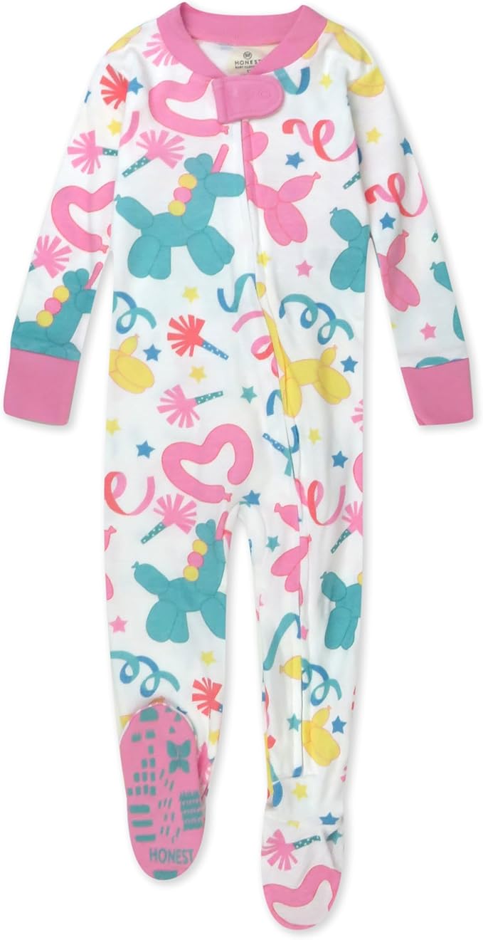 HonestBaby Non-Slip Footed Pajamas One-Piece Sleeper Zip-Front Pjs 100% Organic Cotton for Baby Girls