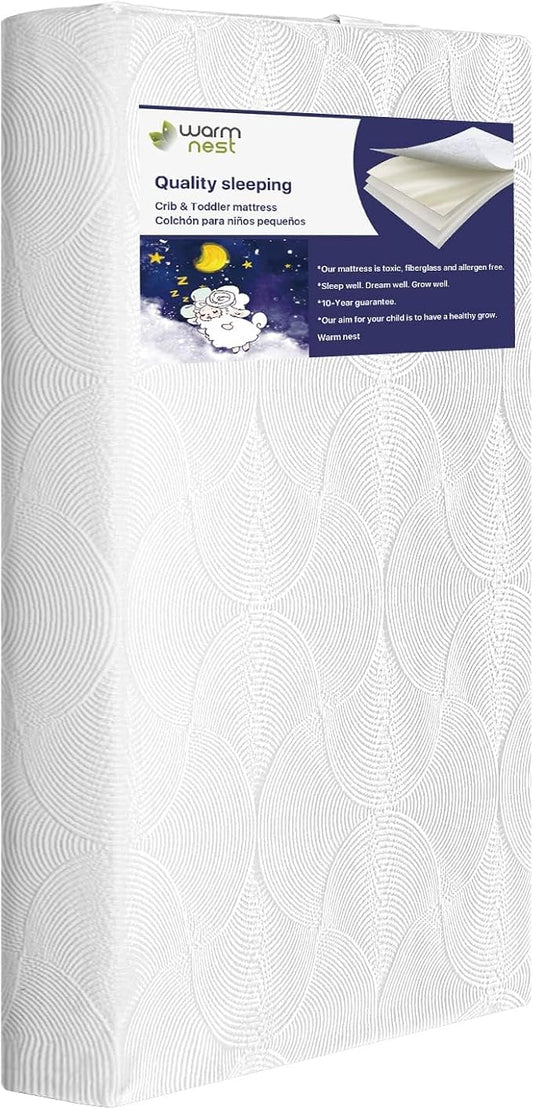 Memory Foam Crib Mattress, Dual Side Toddler Mattress,Washable and Waterproof, fits Standard Full-Size Crib and Toddler Bed,Fiberglass-Free.