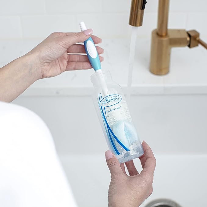 Dr. Brown's Reusable Sponge Baby Bottle Cleaning Brush with Suction Cup Stand, Scrubber and Nipple Cleaner, Assorted Color 1-Pack