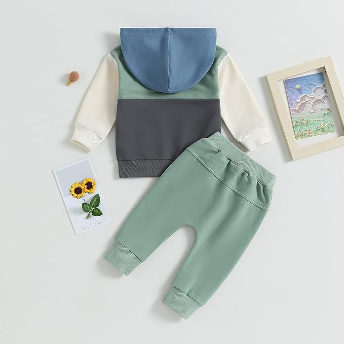 2Pcs Baby Boys Hoodie Tops Pants Set Dinosaur Deer Print Sweatsuit Fall Winter Outfits