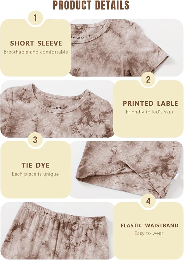 Jimonda Baby/Toddler Soft Sleepwear Short sleeve Kids Cool Pajama Outdoor 2-Piece Shirt&Shorts Casual sets Tie Dye PJ