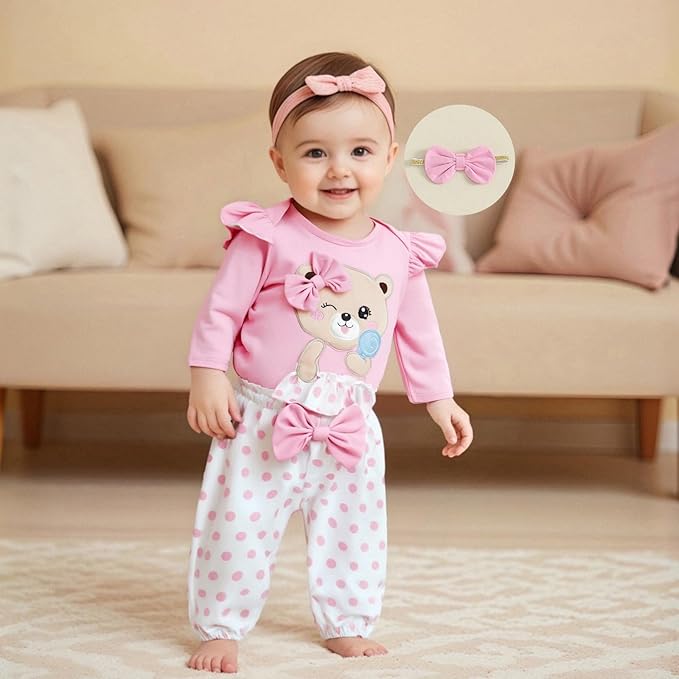 Fernvia Western Newborn Baby Girl Clothes Long Sleeve Letter Print Romper Animal Print Pants Headband 3Pcs Outfits Sets