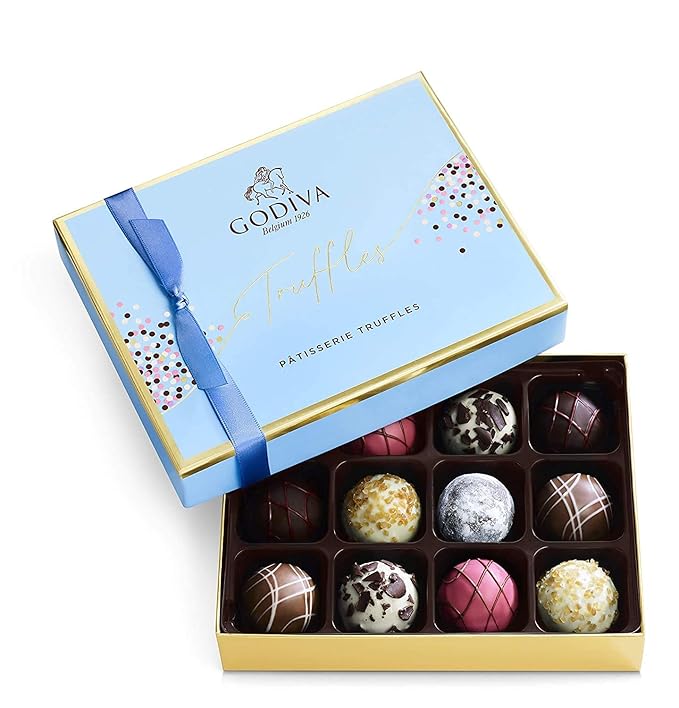 Godiva Chocolatier Patisserie Dessert Chocolate Truffle Gift Box for Birthday, Thank You, Anniversary, Congratulations Gift Basket Gourmet Candy with Creamy Ganache in Assorted Chocolate, 12 pc