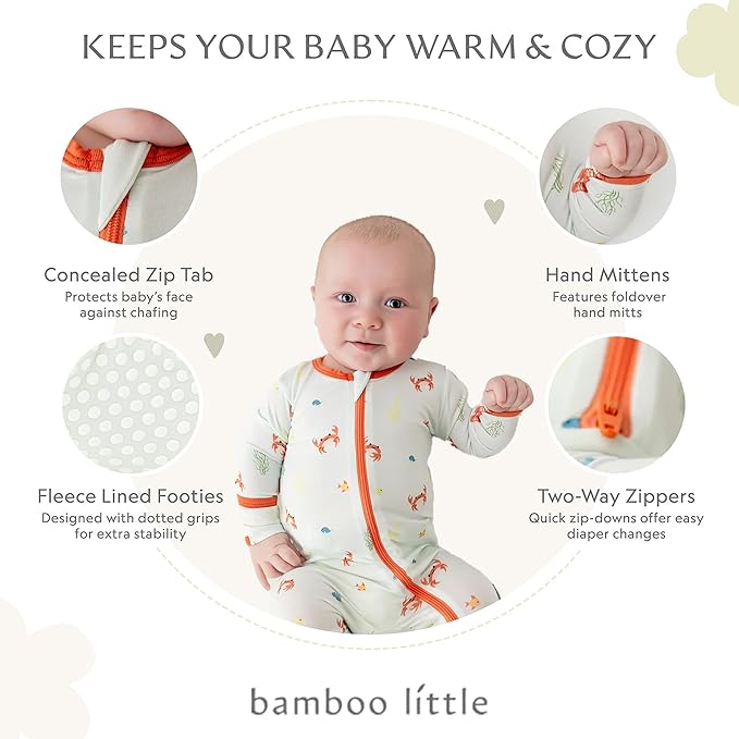 Bamboo Little Soft Baby Footie Pajamas, Baby Clothes, Newborn Sleepers, 95% Viscose and 5% Spandex, 0-24 Months