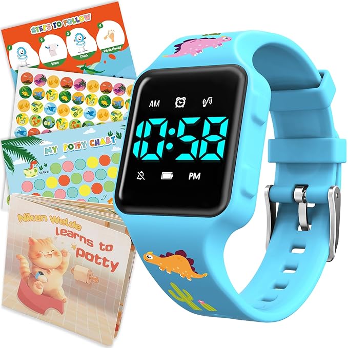 Toddler Potty Training Set – Potty Training Watch with Musical/Vibration Countdown Alerts, Fun Board Book, Progress Chart & Reward Stickers – Interactive Potty Training Kit for Kids Ages 2-6