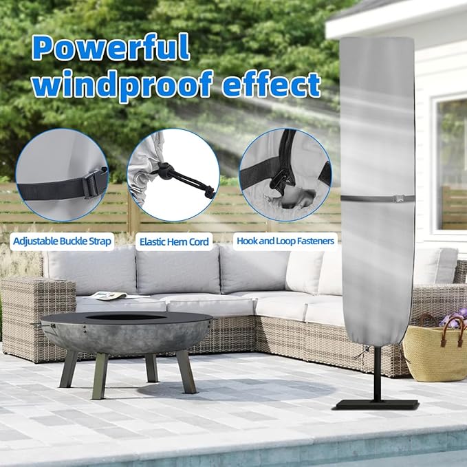 Parasol Cover - 600D Waterproof Outdoor Umbrella for Patio With Sturdy Zipper, Anti-UV Cover Fits for Double-Sided 15 Ft Umbrella