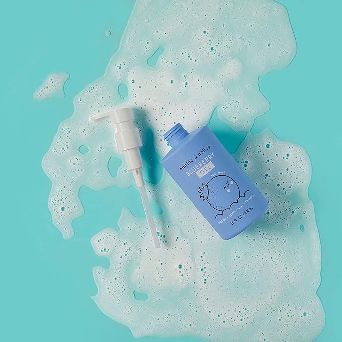 Dabble & Dollop Blueberry Body Wash & Shampoo - 3 in 1 Natural Bubble Bath for Kids, USA-Made, Paraben & Sulfate Free, Vegan, Gluten-Free, Tear-Free (10oz, Pack of 2)