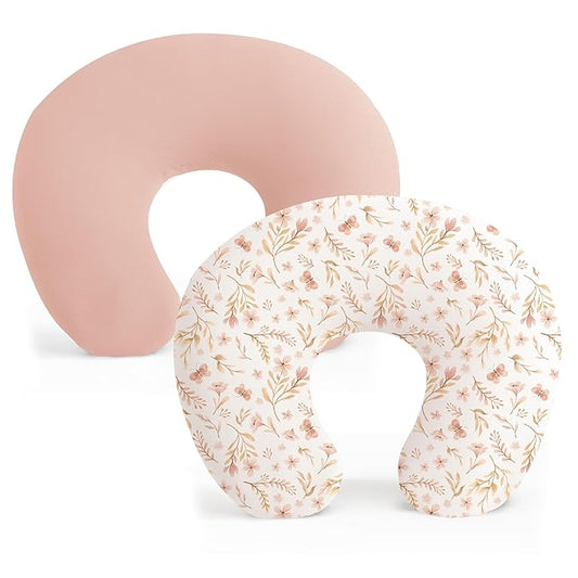 Konssy 2 Pack Nursing Pillow Covers, Stretchy and Soft Nursing Cover for Breastfeeding, Pillow Slipcover for Baby Girls Boys Newborn (Pink Spring, Pink)