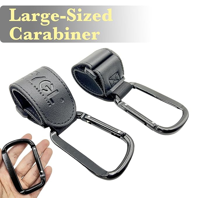 Stroller-Hooks - Adjustable Stroller Carabiner Clips, Universal Stroller Clips and Hooks for Parents and Travelers - Ideal Stroller Accessories for Shopping, Travel, and Baby Gear - Black, 2 Pack