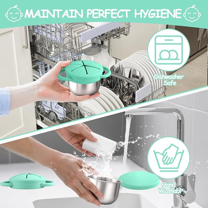 Mity rain 1 Pack Stainless Steel Snack Containers for Toddlers with Spill-Proof Silicone Lids & Handles - 3-in-1 Baby Snack Cups, No-Spill Toddler Snack Box, Perfect for On-the-Go Healthy Eating