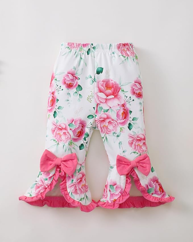 SUNNY PIGGY Newborn Baby Girl Clothes Infant Outfits Romper Floral Fall Outfit Bell Bottoms Pant Sets Hat Headband Flowerpant