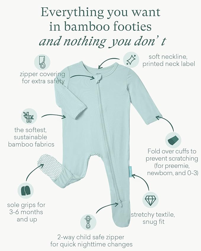 PurComfy Baby Zipper Footie Pajamas, Supersoft Bamboo Rayon Baby Footed Pjs Boy Girl 0-3-6-9-18-24 Month Coverall Sleepers