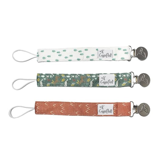 Copper Pearl Pacifier Clip 3-Pack: Premium Knit Binky Clips for Baby Girls and Boys - Stylish Stainless Steel Pacifier Holder Clip - Baby Pacifier Clips for No More Floor Drops - Atwood