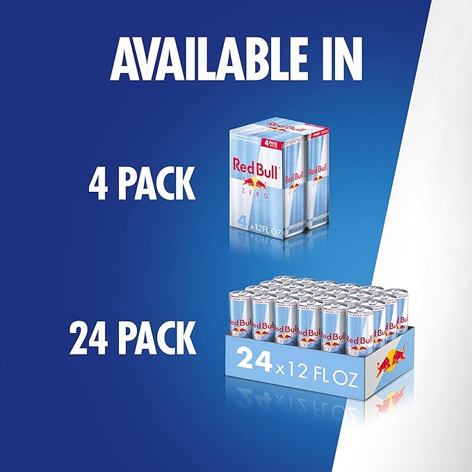 Red Bull Zero Energy Drink, 12 fl. oz., with 114mg Caffeine, Taurine & B Vitamins, 6 Packs of 4 Cans, Pack of 24
