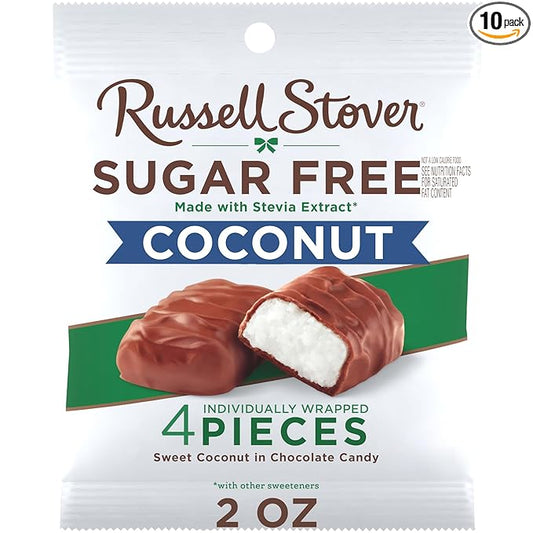 RUSSELL STOVER Sugar Free Coconut in Chocolate Candy, 2 oz. bag (Pack of 10)