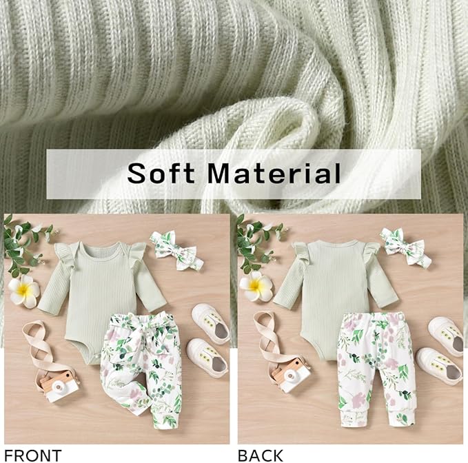 Aalizzwell Preemie Newborn Infant Baby Girls Clothes Ribbed Romper Bodysuit Pants Set Fall Winter Outfits