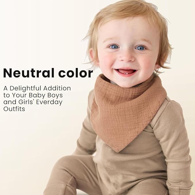 Konssy Muslin Baby Bibs 10 Pack Baby Bandana Drool Bibs 100% Cotton for Unisex Boys and Girls, Soft Absorbent Set for Teething and Drooling