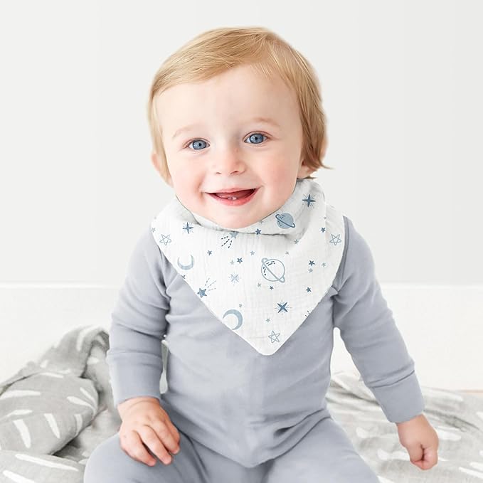 Konssy Muslin Baby Bibs 10 Pack Baby Bandana Drool Bibs 100% Cotton for Unisex Boys and Girls, Soft Absorbent Set for Teething and Drooling