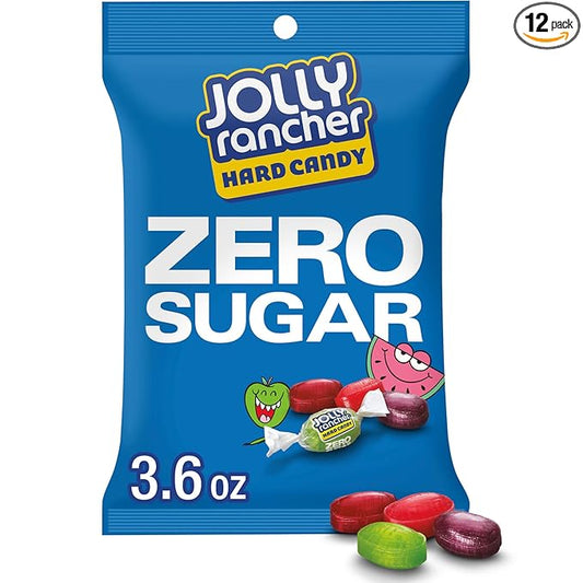 JOLLY RANCHER Zero Sugar Assorted Fruit Flavored Hard Candy Bag, 3.6 oz (Pack of 12)