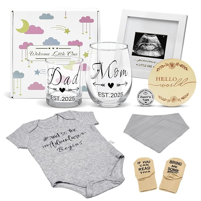 New Parents Gifts for Couples,Gender Reveal Gifts with New Mom and Dad Gifts Glass Cups Est 2025,Pregnancy Gifts for New Parents Gifts Basket,First Time Mom Gifts,Baby Shower Gifts