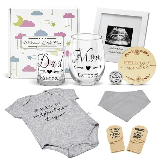 New Parents Gifts for Couples,Gender Reveal Gifts with New Mom and Dad Gifts Glass Cups Est 2025,Pregnancy Gifts for New Parents Gifts Basket,First Time Mom Gifts,Baby Shower Gifts