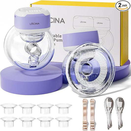 Wearable Breastfeeding Pump Hands Free of Long Battery Life, Portable Electric Wireless Breast Pump with 3 Modes and 9 Levels, LED Display, 16/18/20/22/24mm Flanges & Inserts, 2 Pack (Purple)
