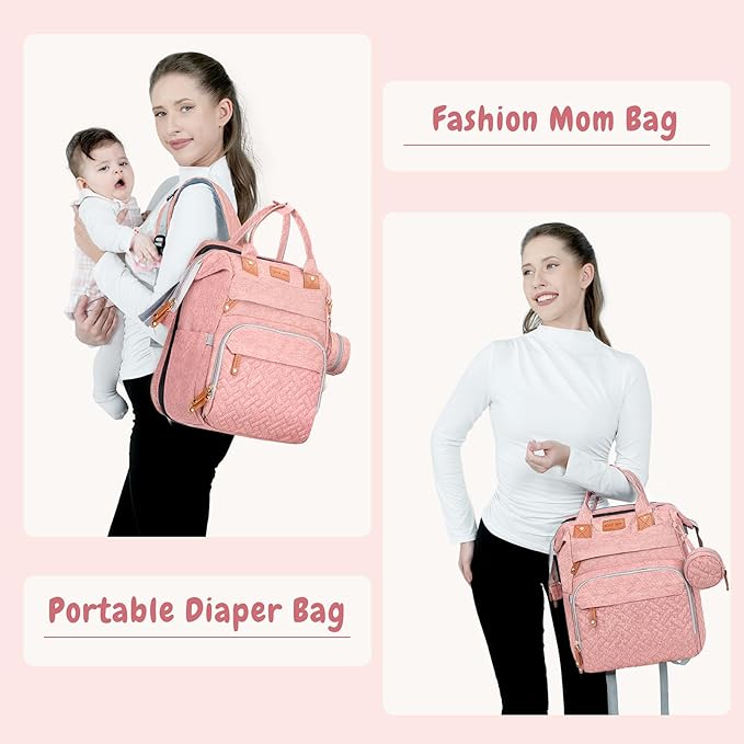 JOYCE Diaper Bag, with Diaper Changing Station, Multi-functional Large-capacity Diaper Bag Backpack, Best Gift for Newborns, Travel Essentials Diaper Bag Backpack (Pink)