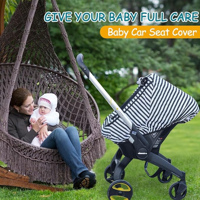 Car Seat Covers for Babies,Baby Car Seat Cover for Boys Girls,Windproof Infant Carseat Cover,Kick-Proof Car Seat Canopy with Breathable Mesh Peep Window(Black Stripe)