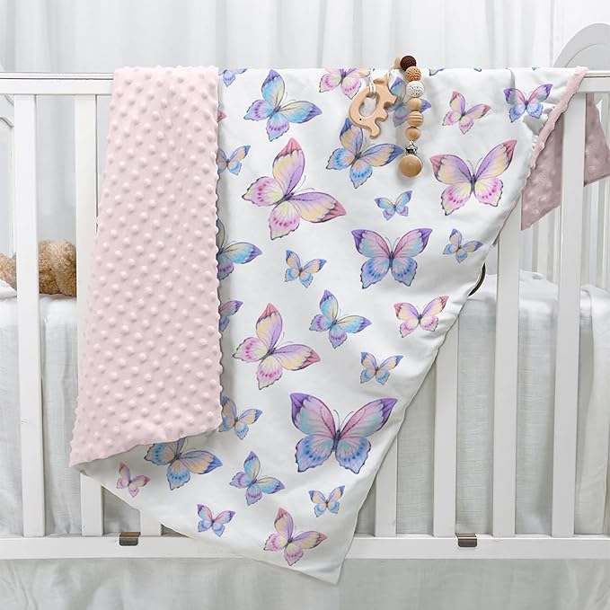 SANDJEST Kid Blankets for Girls 30 x 40 - Kids Throw Minky Blankets with Layer Dotted Backing - Gifts for Birthday Nursery Room Decor