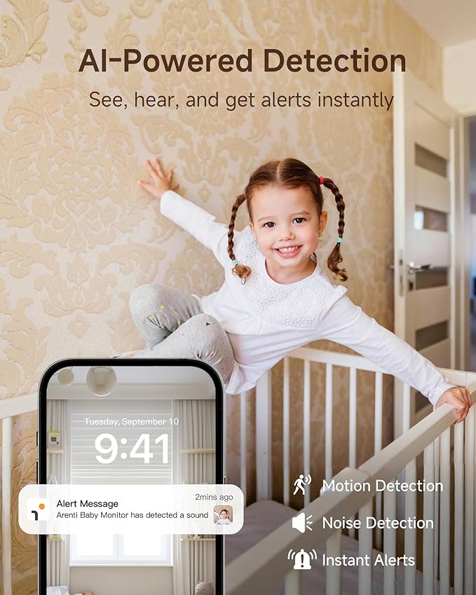 ARENTI WiFi Baby Camera Monitor B2 Kit 2025 Upgraded, 5-inch Wireless Display, Smartphone App, Encrypted Connection, Lullaby, Super Night Vision, Auto Tracking, Temp Sensor, Support Local Storage