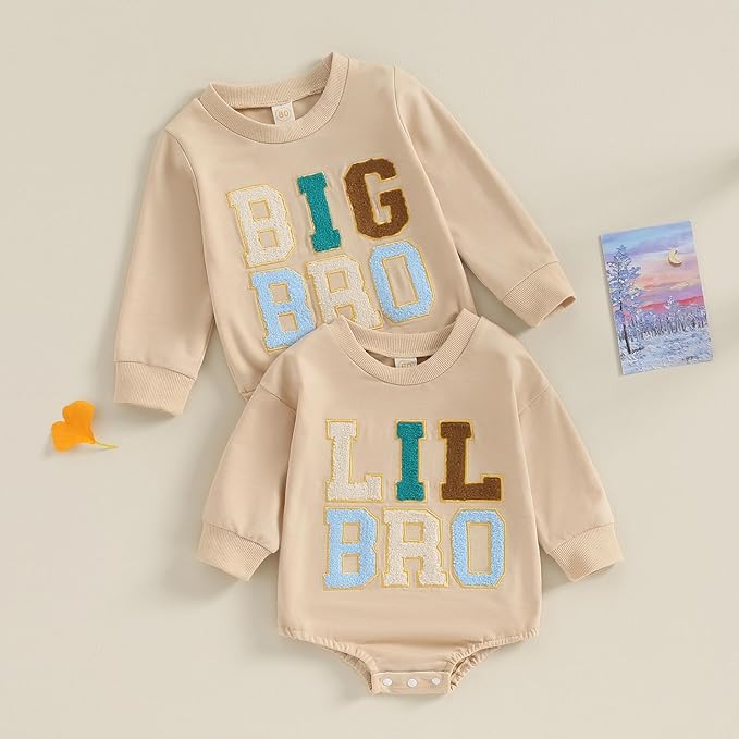 Twopumpkin Baby Toddler Girl Boy Sweatshirt/Romper Long Sleeve Sister Brother Matching Outfit Newborn Clothes