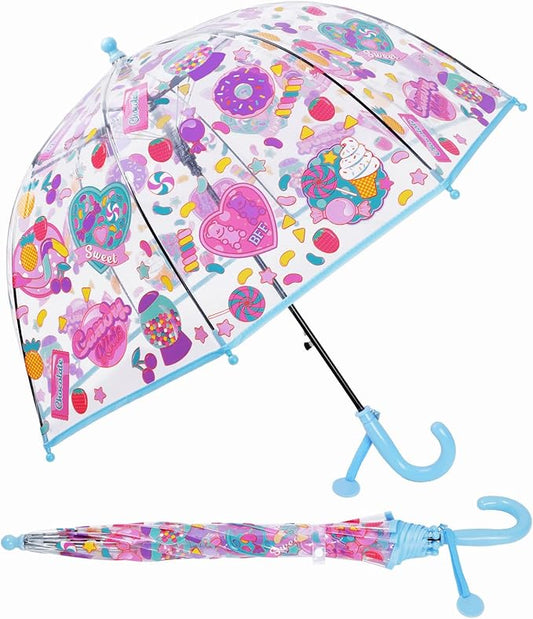 Kids Umbrella Clear Bubble Umbrellas for Rain,Transparent Dome Safety Windproof Umbrella with Easy-Grip Hook Handle for Toddler Girls and Boys