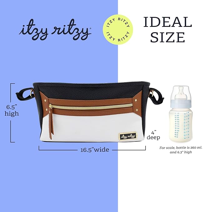 Itzy Ritzy Adjustable Stroller Caddy and Organizer Bag Featuring Front Zippered Pocket, 2 Built-In Interior Pockets & Adjustable Straps to Fit Nearly Any Stroller (Coffee and Cream)