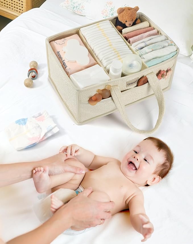 URMYWO Diaper Caddy Organizer - Portable Baby Diaper Caddy with Handle, Large Nursery Organizer Storage Basket for Newborn Essentials, Baby Registry Must Have Shower Gift for Home and Car Travel