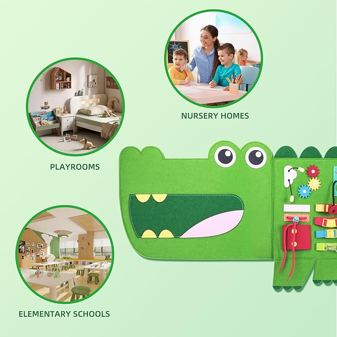 Crocodile Montessori Busy Board Toddler Busy Board, Foldable Montessoris Toys for 3+ Years Old, Activities Sensory Toys for Toddler Wall Panel