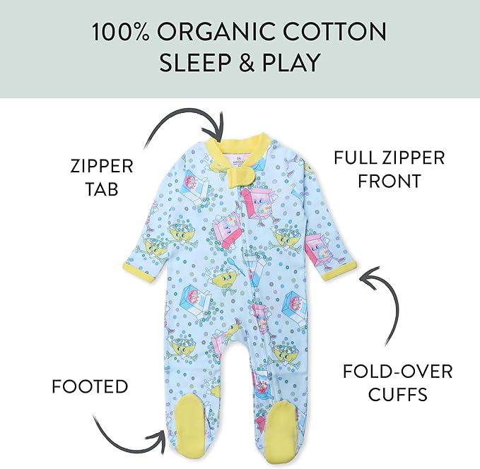 HonestBaby Sleep & Play Footed One-piece Pajama Sleeper 100% Organic Cotton, Baby Boys