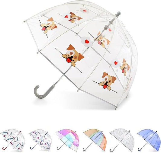 totes Kids Clear Bubble Umbrella with Dome Canopy, Lightweight Design, Wind and Rain Protection Umbrella, Doggie Hearts, Kids - 38" Canopy