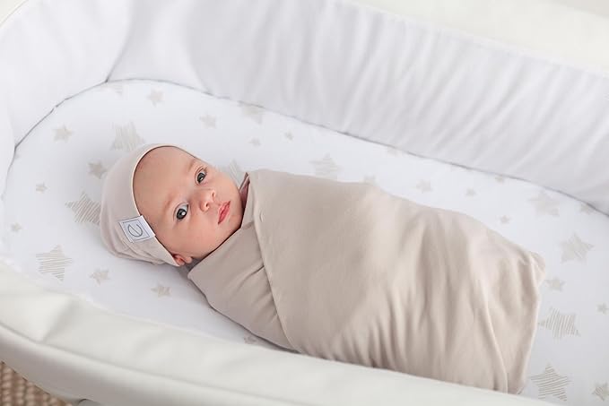 Ely's & Co. Bassinet Sheet Set 2 Pack 100% Jersey Cotton for Baby Girl and Baby Boy - Tan Drawn Star Design