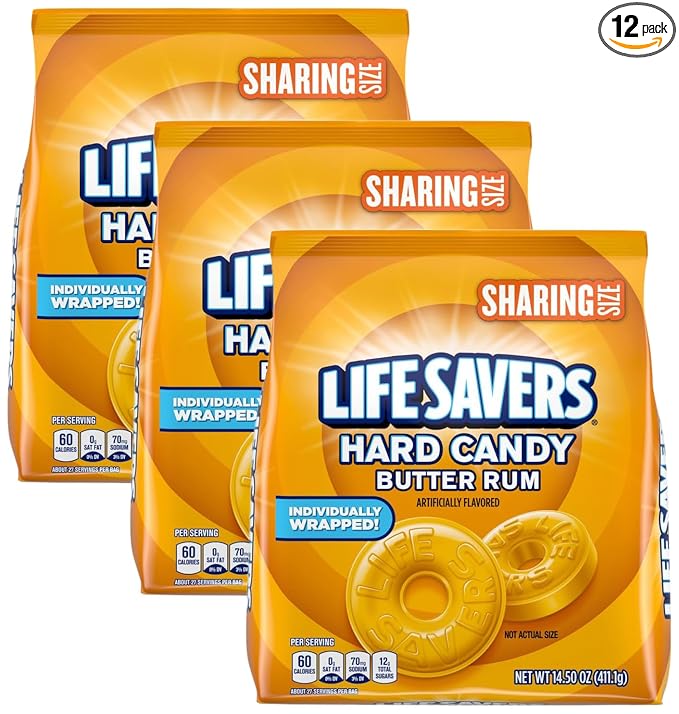 LIFE SAVERS HARD CANDY BUTTER RUM STAND UP POUCH SHELF READY PACKAGING 14.5 OUNCE PER BAG 4 PER CASE (Pack of 3)