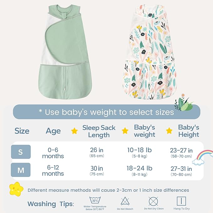 ZIGJOY Sleep Sack Swaddle 1.0 Tog Baby Wearable Blanket 100% Cotton Baby Swaddle Blanket for Newborns 6-12 Months Green&Tropical Rainforest