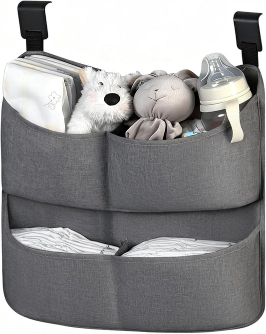 Hanging Diaper Organizer for Crib – Large Capacity Diaper Caddy Holder with 4 Deep Pockets, Diaper Bag Organizer for Changing Table,Bassinet, Stroller,Playpen accessories