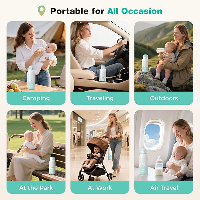 Portable Bottle Warmer 13500mAh Battery, 80W Fast Heating of Breast Milk and Formula, 12 oz Large Capacity, with 18W Fast Charging Adapter, Precise Temperature Control, Leak-Proof