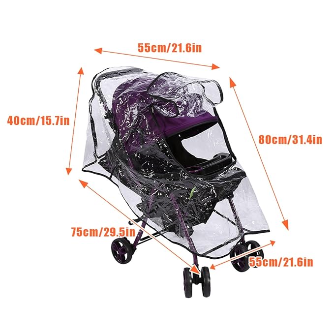 Stroller Rain Cover, 1PC PVC Universal Clear Breathable Waterproof Windproof Dustproof Pram Accessory with Zip Baby Travel Weather Shroud for General Umbrella Strollers