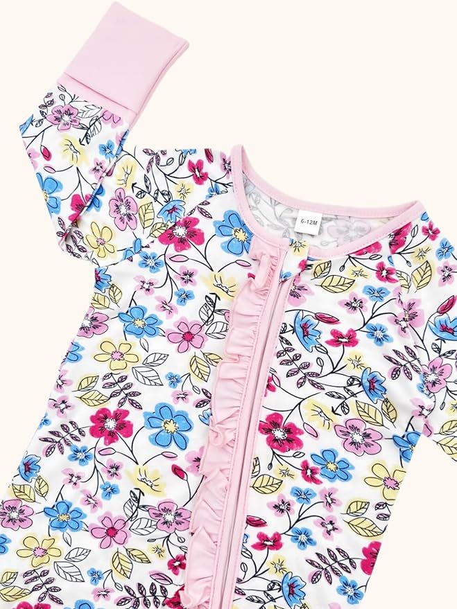 Bow Dream Bamboo Rayon Baby Boy Romper Footed Long Sleeve Footies Newborn Girl Clothes Footless with Zipper and Mitten Cuffs