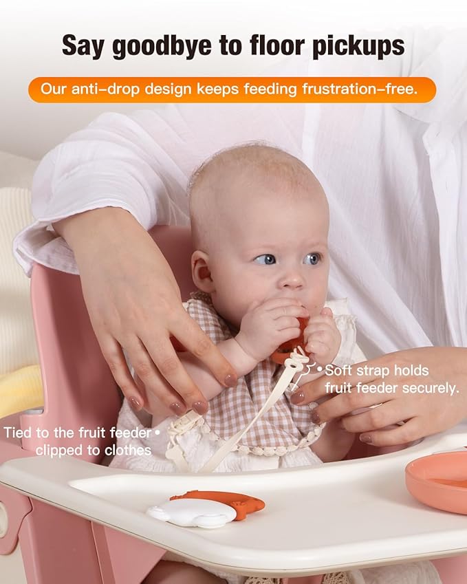 Baby Fruit Feeder & Popsicle Molds Tray Combo, New Born Must Haves and Babies Led Weaning Supplies for Safe Infant Self Feeding, 4+ Month (Orange)