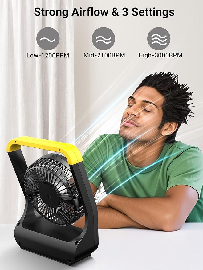 Gazeled Battery Powered Fan, Long Lasting Battery Operated Fans for Camping, Portable D-Cell Desk Fan with Timer, 3 Speeds, Whisper Quiet, 180° Rotation, for Office, Bedroom, Outdoor, 5'', Model: F15