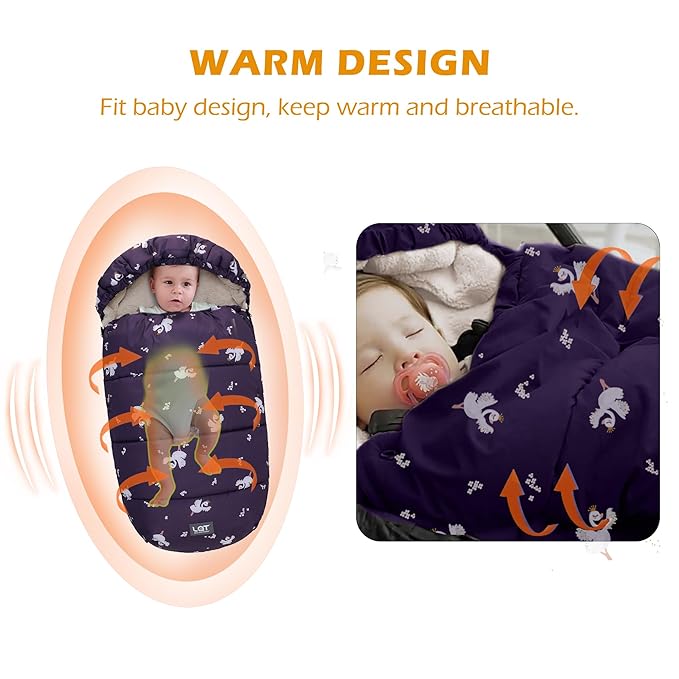 LAT Baby Warm Bunting Bag Universal,Stroller Sleeping Bag Cold Weather,Waterproof Toddler Footmuff(Detachable,Purple Swan)
