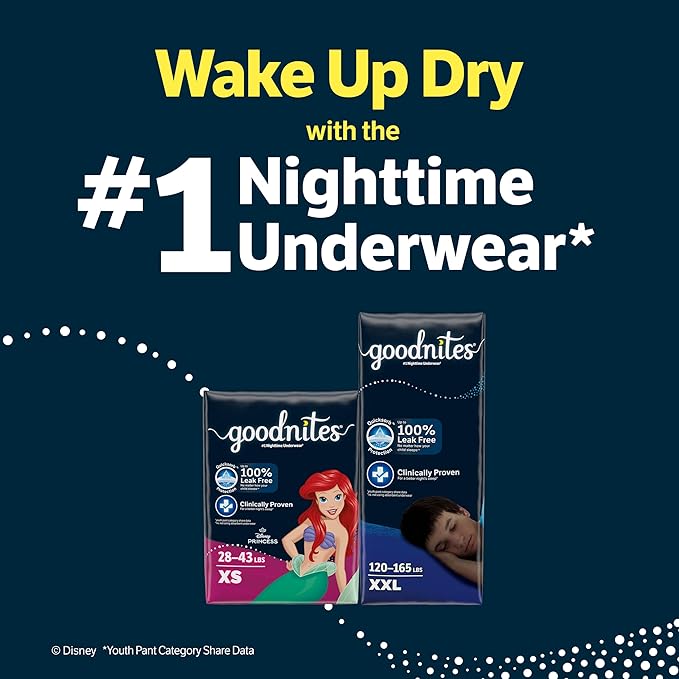 Goodnites Boys' Nighttime Bedwetting Underwear, Size Extra Large (95-120 lbs), 28 Ct (2 Packs of 14), Packaging May Vary