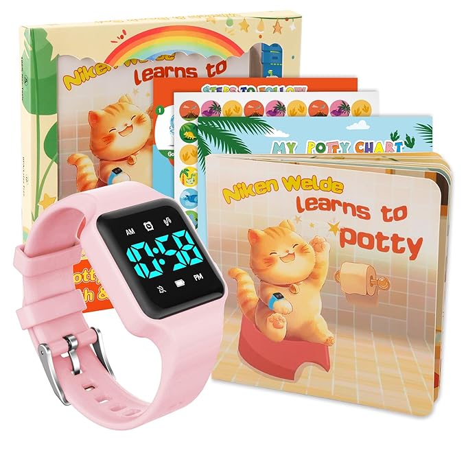Toddler Potty Training Set – Potty Training Watch with Musical/Vibration Countdown Alerts, Fun Board Book, Progress Chart & Reward Stickers – Interactive Potty Training Kit for Kids Ages 2-6