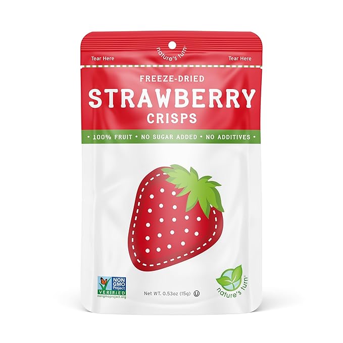 Nature’s Turn Freeze-Dried Strawberry Crisps – Healthy, Gluten-Free, Crispy & Delicious, Plant-Based Snack, Ideal for Cereal, Smoothies, School Lunches, & On-the-Go, Pack of 12 (0.53 oz Each)